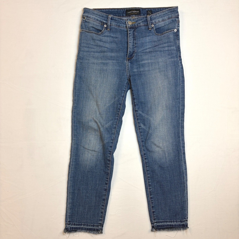 Lucky Brand‎ Hayden Crop Jeans Womens 10/30 Blue Medium Wash Raw Hem Denim